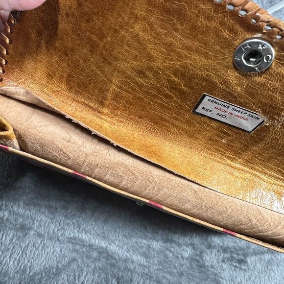 Vtg Tooled Leather boho hippie geometric Embossed Clutch Wallet Purse Handmade - Picture 5 of 7